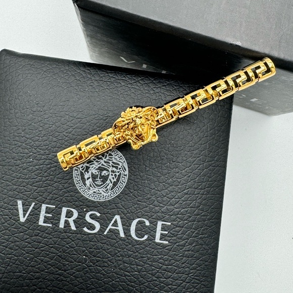 Versace Jewelry - Versace Medusa Greca Engraved Gold Tone Double Ring